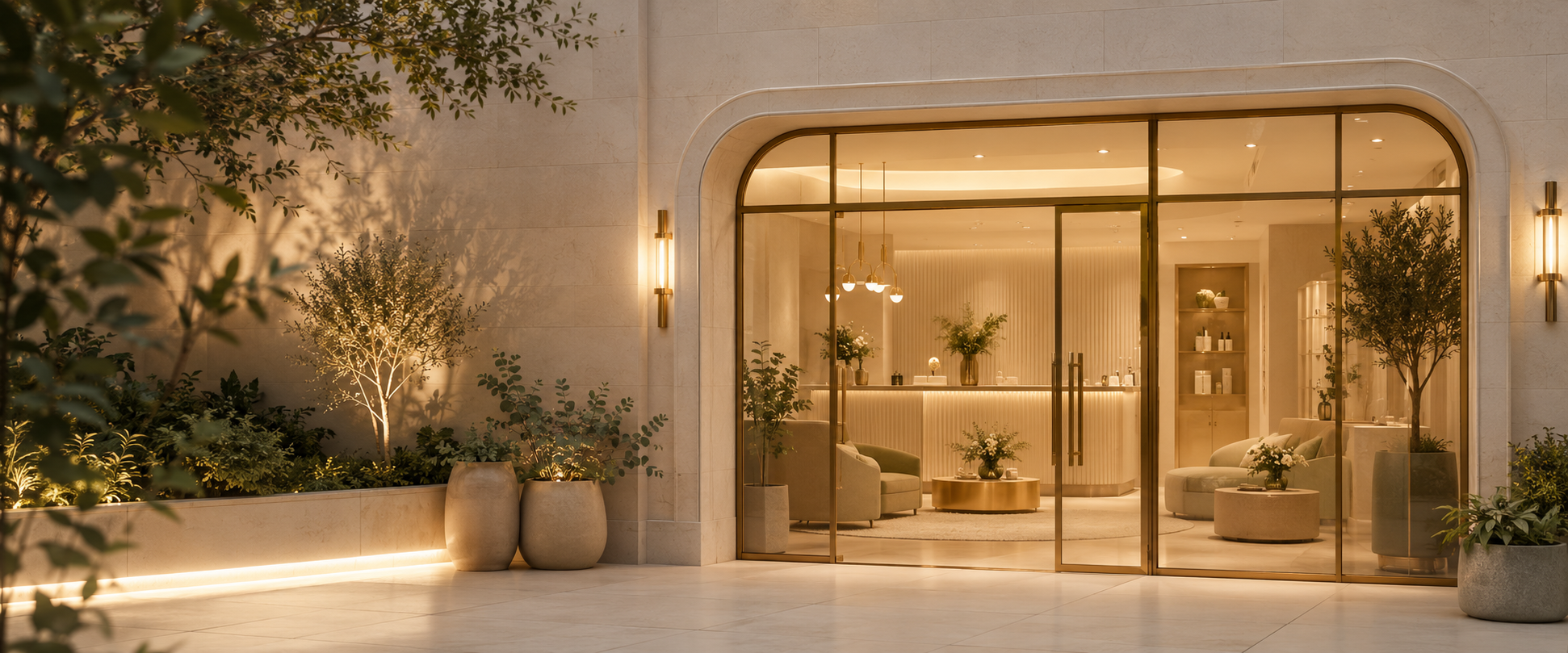 Luxury Tree & Bloom Clinic & Spa entrance with botanical details